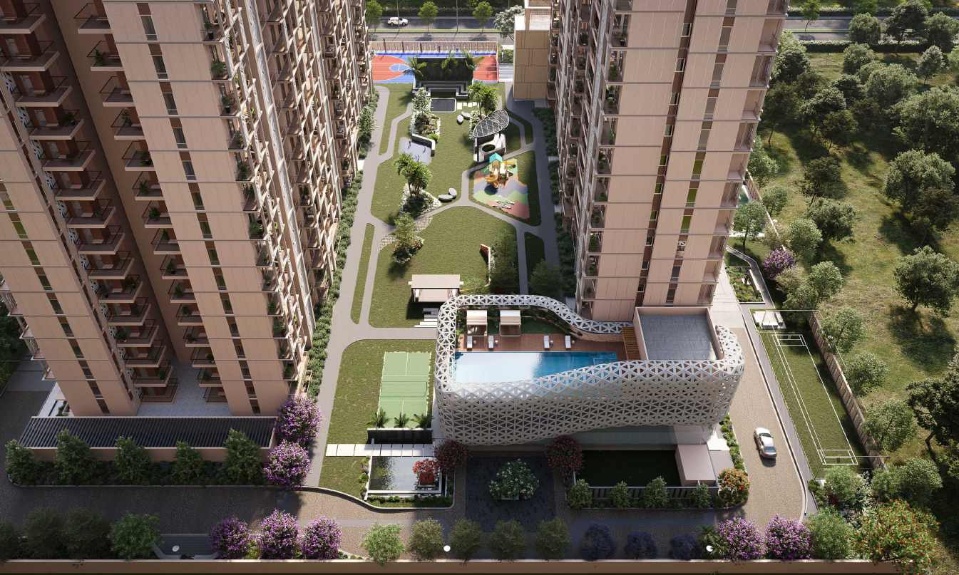Aerial view of the clubhouse — artistic render